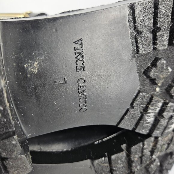 Vince Camuto Boots Womens Size 7 Black VC Hinch Rubber Rain Moto Gold Buckle - Picture 9 of 12